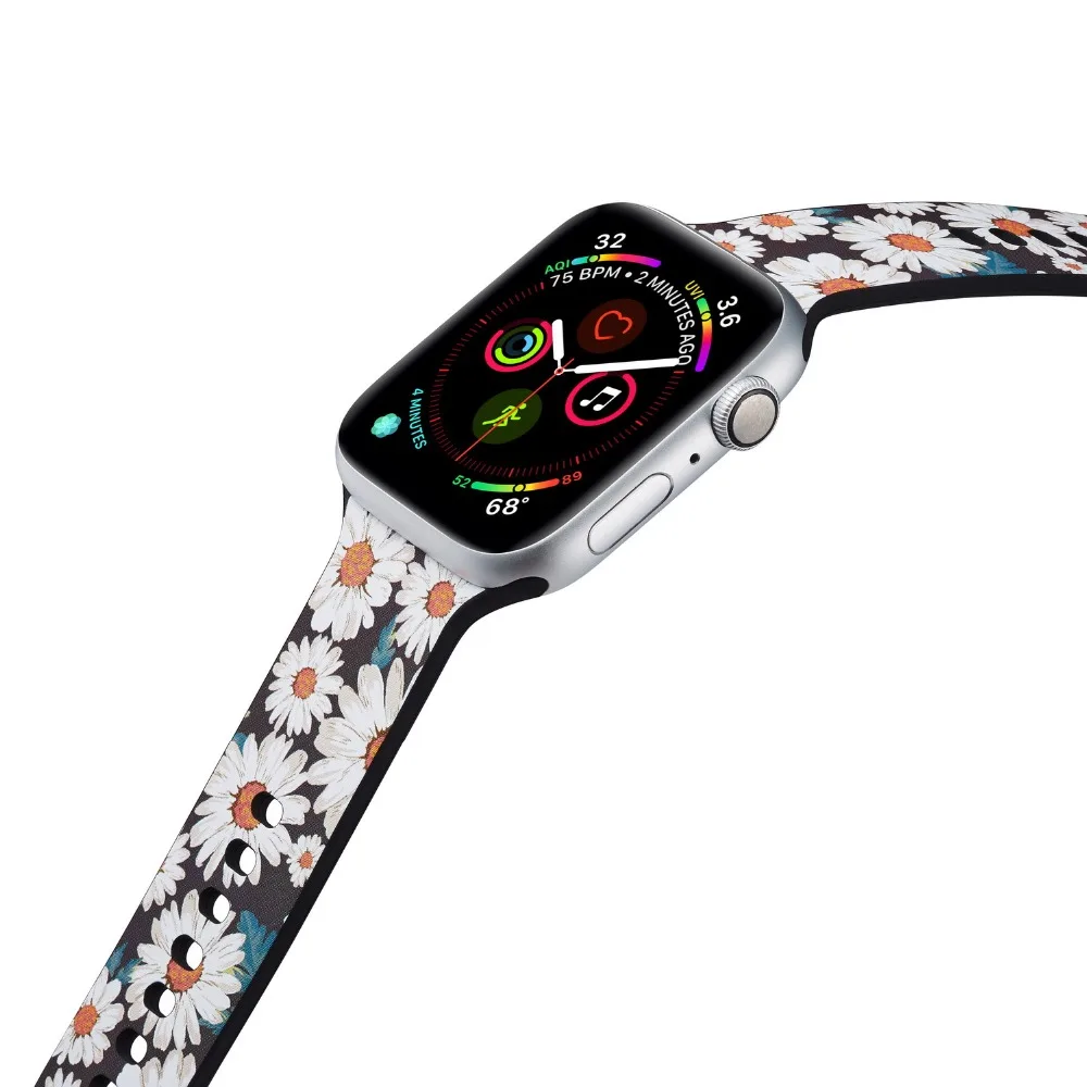 Сменный силиконовый ремешок для Apple Watch 4 44 мм 40 мм браслет с цветочным принтом для iwatch серии 5 3 2 38 мм 42 мм браслеты