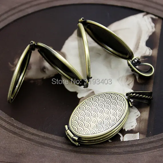 

10pcs Folding double Locket vintage Antique Bronze plated Copper oval photo locket pendant with Clasps -(LOCK-21)