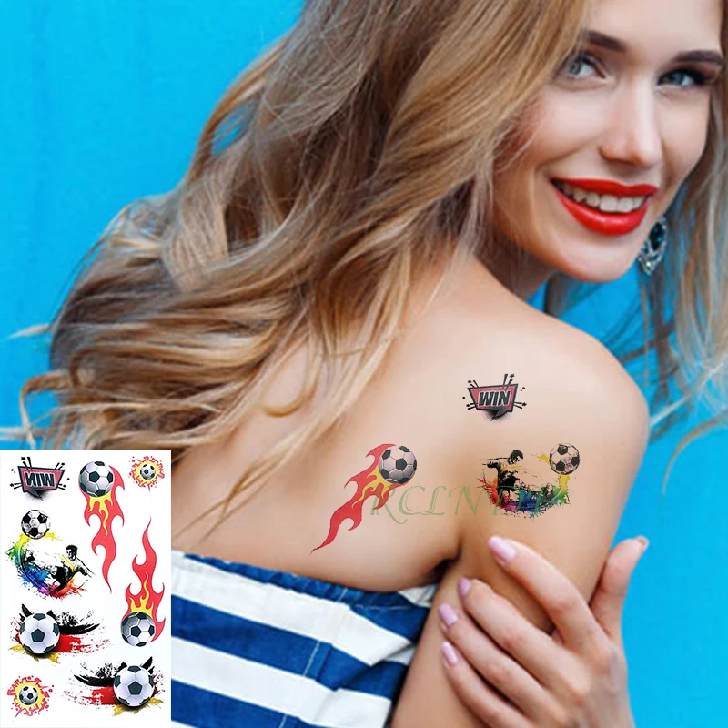 Waterproof Temporary Tattoo Stickers Color Fire Football Fake Tatto Flash Tatoo Tatouage Body Art Foot Arm for Boy Women Kids | Красота и