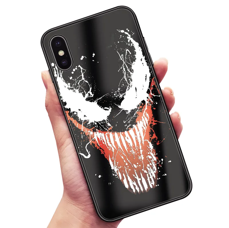 Venom Marvel роскошный гладкий Чехол для телефона, стеклянный Мягкий силиконовый чехол для iPhone 6 6s 7 8 Plus X XR XS 11 Pro max