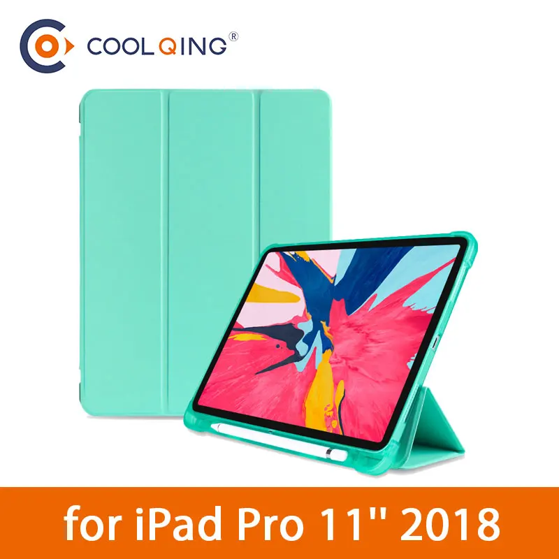 

Tri-folded Tablets Case For iPad Pro 11 2018 Smart Wake Sleep Soft Protective Cover With Pencil Slot For iPad 2018 Case Pro 11''