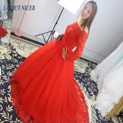 SHJ515 Новое поступление трапециевидной формы вырез лодочкой на заказ вечерние платья 2019 Vestido de noiva красные длинные рукава сексуальное