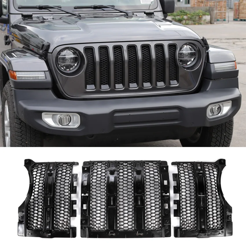 JXKaFa Fit For Jeep Wrangler JL 2018 Car Front Grill Grille Mesh Cover Trim Styling Car Exterior Parts Accessories ABS 3Pcs/set JXKaFa Fit For Jeep Wrangler JL 2018 Car Front Grill Grille Mesh Cover Trim Styling Car Exterior Parts Accessories ABS 3Pcs/set