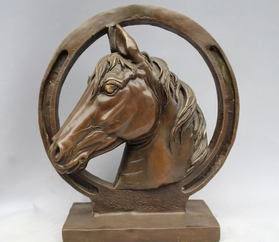 

free 12"Chinese Fengshui Bronze Carving Zodiac Year Horse Head Bust Success Statue fast