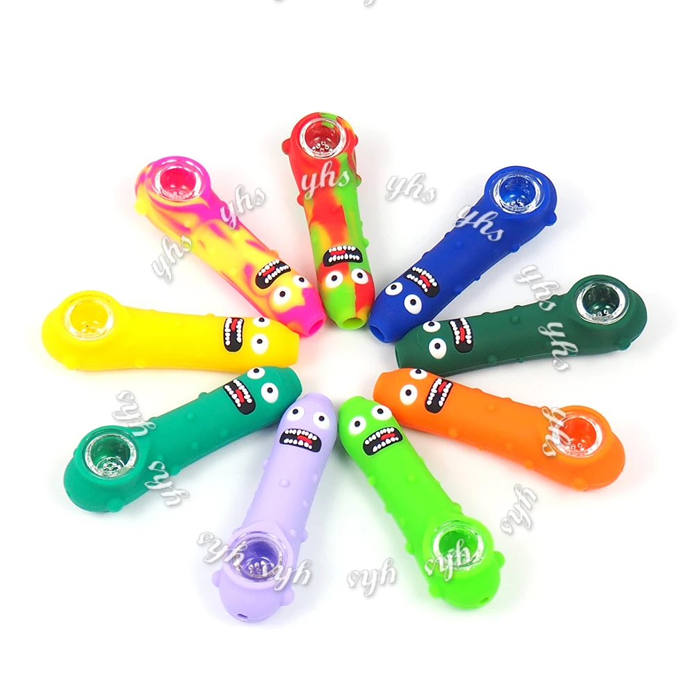 

10pcs Creative Funny Pickle 9 colors silicone Smoking Pipe unbreakable tobacco Hand Pipes with glass bowl