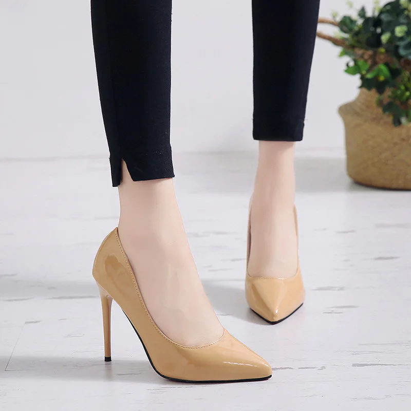 New Pointed Toe Leather Women Pumps Fashion Office Shoes Women Sexy High Heels Shoes Thin Heel 's Wedding