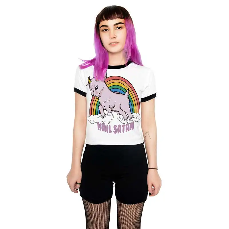 Summer Rock Punk T Shirt Women Streetwear Skull Unicorn Printed Short Sleeve Loose Black Harajuku Brand Tee Shirt Femme Top