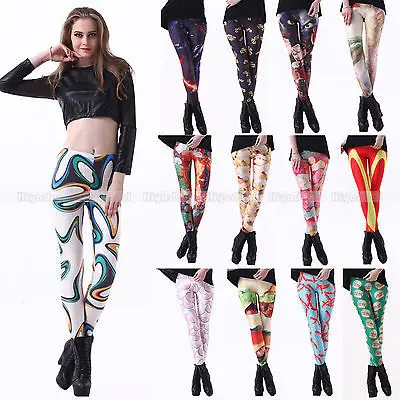 Free Shipping Women Punk Sexy Digital Graphic Printed Stretch Fit Leggings 2015 New Arrvial Promotion | Женская одежда