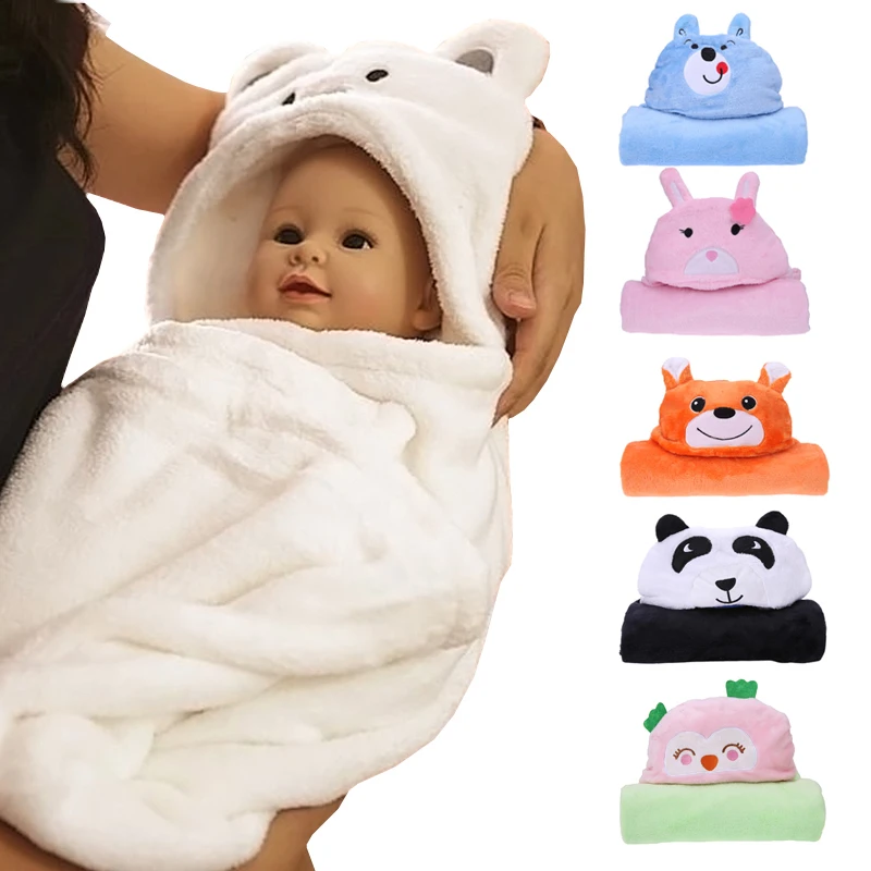 Newborn Infant Baby Soft Flannel Hooded Blanket Bath Towel Kids Animal Bathrobe 