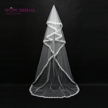 Wowbridal изящная свадебная вуаль подружки невесты узор вышивка бисером аппликация органза Длина до пола свадебные аксессуары