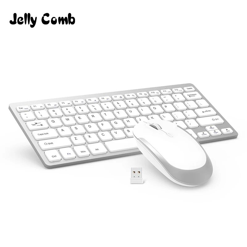 Jelly Comb 2,4G, беспроводная клавиатура, мышь, комбо набор, ультра тонкая портативная клавиатура и Мыши для ПК, настольный компьютер, ноутбук, ноутбук - Цвет: white and silver