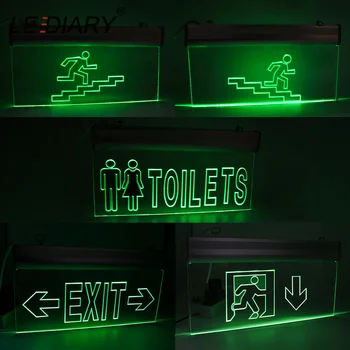 

LEDIARY Acrylic Fire Emergency Exit Light Arrow Down The Stairs Toilet Pilot Lamp 220V 2W LED Surface Mounted Ceiling Wall Lamp