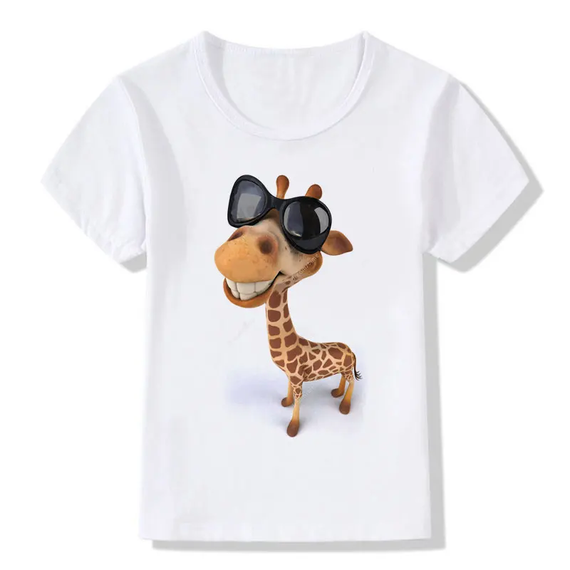 

Children Tees Cartoon Funny Giraffe With Black Sunglasses 3D Print T-Shirts Girls/Boys Short Sleeve T Shirt Casual Kids Clothes