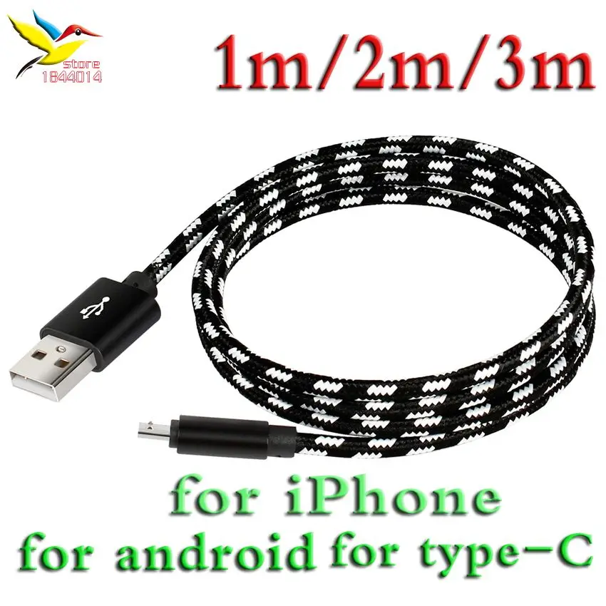 US $309.20 Stylish Nylon Fiber Lattice Braid New Long Charging Data Cable 8PinTypeC5pin Android To USB For Iphone Samsung 1 2 3 M 500pcs