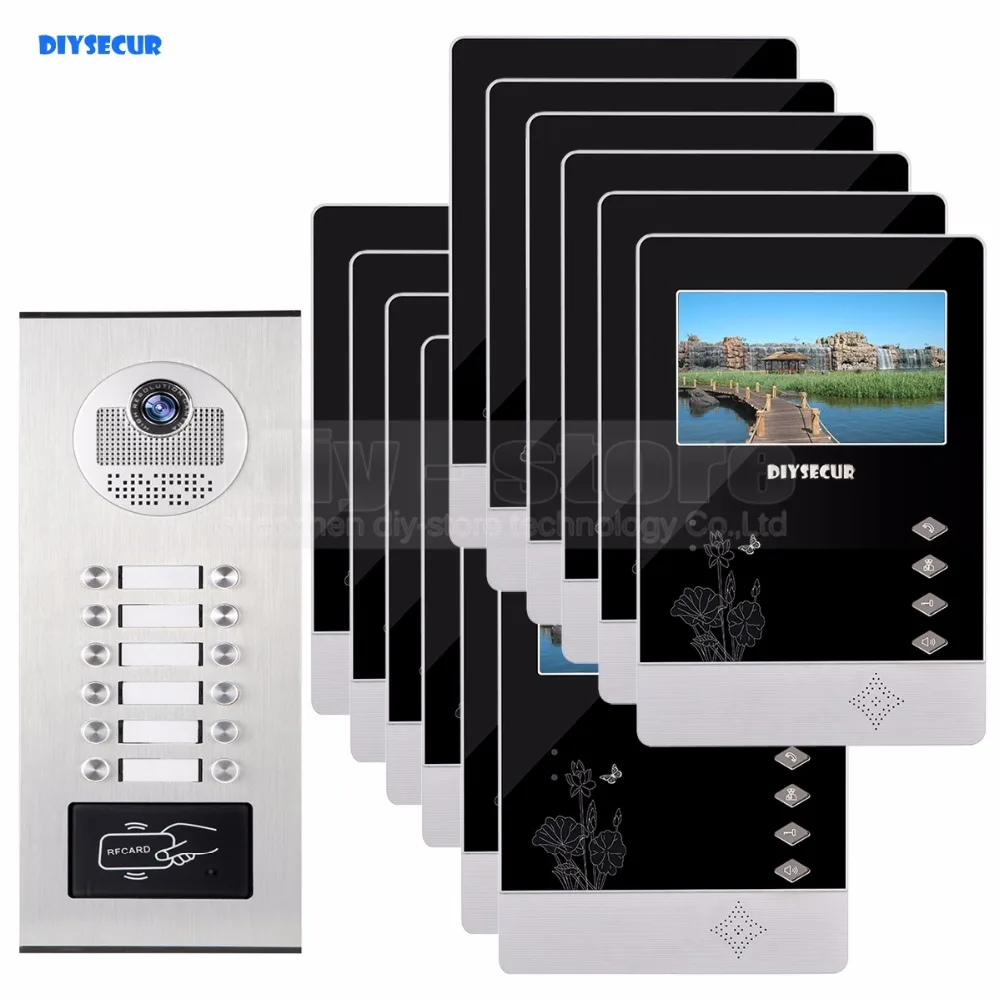 DIYSECUR 4.3\ Video Intercom Doorbell Video Door Phone 700 TVLine IR Camera Build-in RFID Reader For 12 Families Apartment DIYSECUR 4.3\ Video Intercom Doorbell Video Door Phone 700 TVLine IR Camera Build-in RFID Reader For 12 Families Apartment