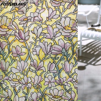 

45x200cm Flower Static Cling Window Sticker Stained Glass Window Film Privacy Textured Decorative Stained Glass Frosted Film -FF