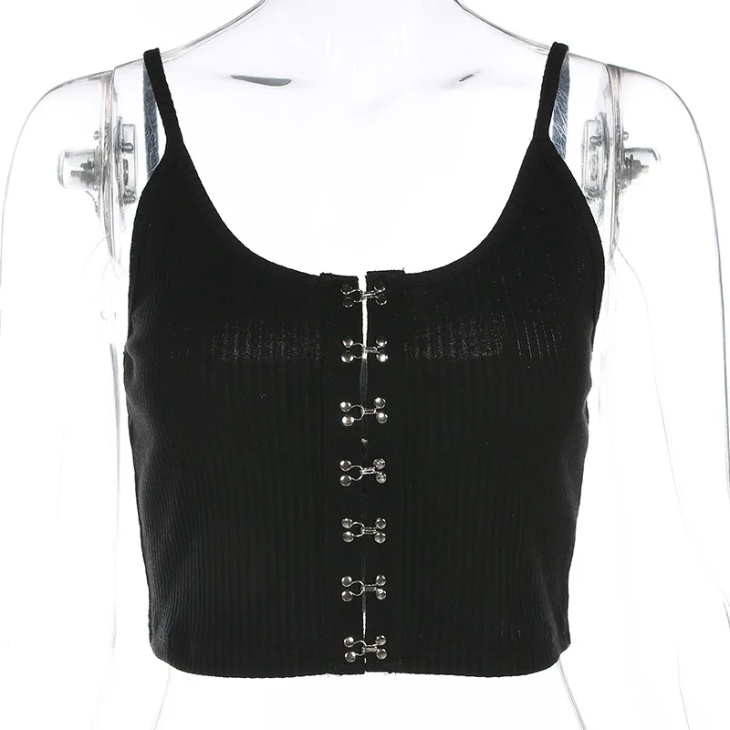 Арцу черная Базовая безрукавка, топы, футболки без рукавов с открытой спиной, спагетти, на бретелях, укороченный топ, Повседневная модная футболка с кнопками для фитнеса ASVE20092