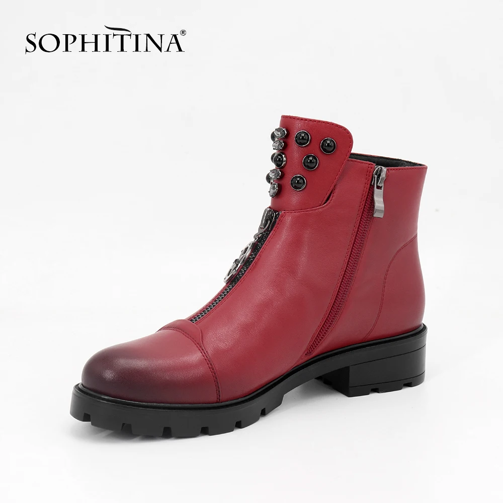 SOPHITINA/красные ботильоны из коровьей кожи; градиентный цвет; модная обувь с металлическим украшением; нескользящие теплые ботинки; MC11