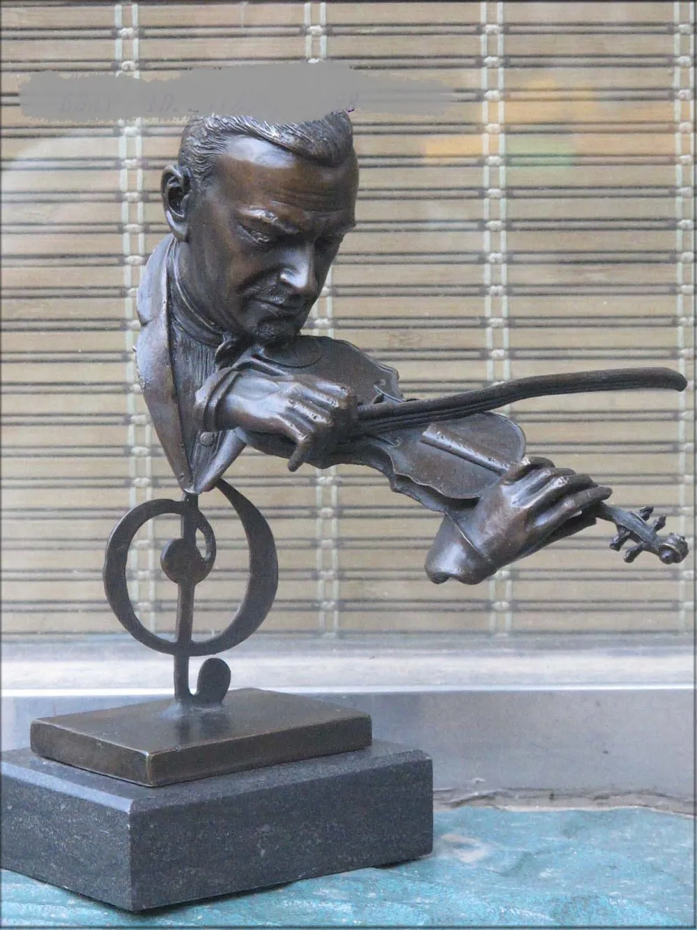 

10"Western Bronze ART musician play Violin MUSIC MEN performer statue