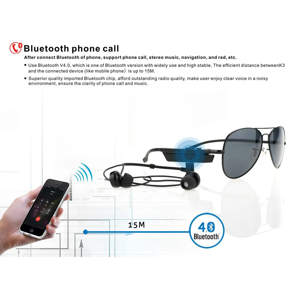 K3 Bluetooth гарнитура Солнцезащитные очки поляризованные Беспроводные BT4.1