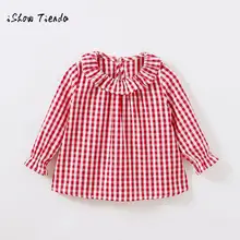 Новинка весны одежда Дети для девочек хлопковая рубашка с длинными рукавами проверяет, плед блузка одежда bluzki dla dziewczynki