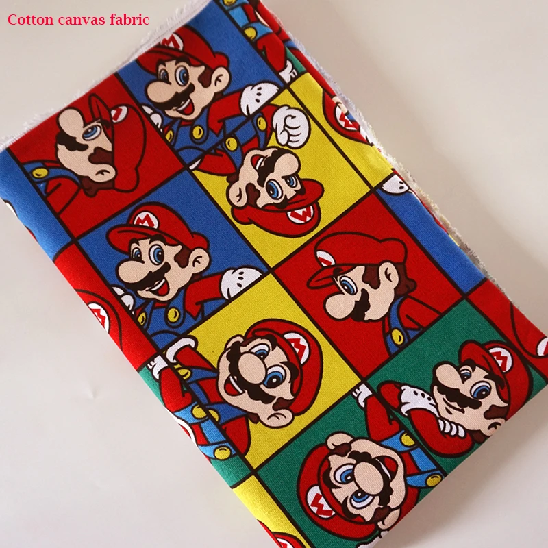 

Good Red Super Mario Canvas for Bag Cartoon Mario Printed Canvas Cotton Fabric for Shoes Sewing Material Diy Table Cloth Pillow