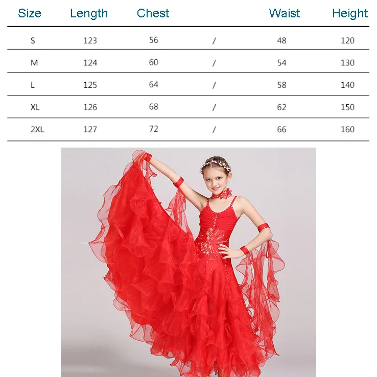 Новое поступление; элегантное детское платье для девочек; цвет розовый, белый; танцевальные костюмы для танго, Венского вальса - Цвет: Red