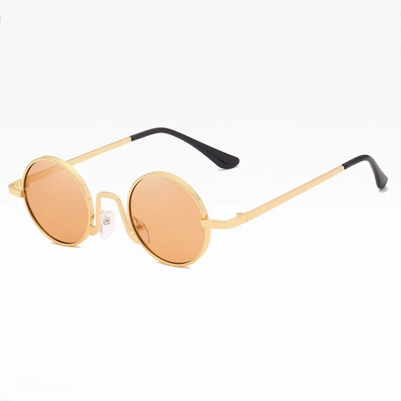 Роскошные круглые солнцезащитные очки для женщин, фирменный дизайн, Ретро стиль, металлическая оправа, красные, желтые солнцезащитные очки для женщин, zonnebril dames - Цвет линз: GOLD TEA