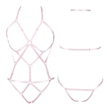 Розовый комплект поводков для тела плюс размер женский полный бюстгалтер на бретельках пояс эластичные чулки с подтяжками нижнее белье с отверстиями косплей одежда в стиле рейв