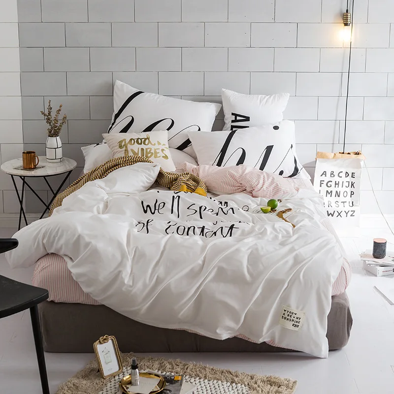 

Ins home textile Nordic simple wind bedding set bed covers and comforters bed linen bedding set king size queen bed sets