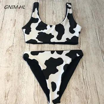 Bikini con estampado de vaca para Mujer, traje de baño de dos piezas con realce, estilo brasileño, 2019