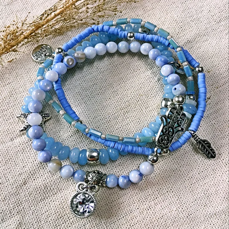 Dongmu Jewellery New 2017 Handmade Blue Fashion Charm Bracelets Crystal Bracelet Beaded Combination For Women | Украшения и