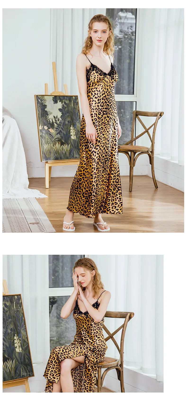 Golden & Black cheetah print nighty | long nighty for girls | silk long nighty