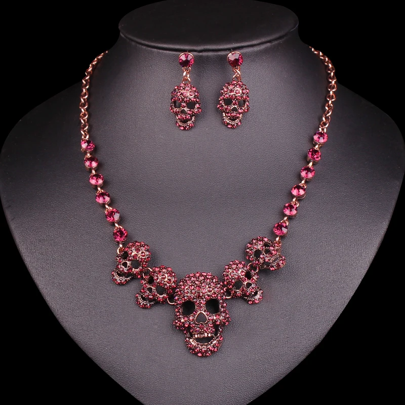 Beste Skelet Choker Ketting Oorbellen Armbanden Sets Vintage Schedel Sieraden Sets Retro Halloween Party Kostuum Sieraden voor Vrouwen