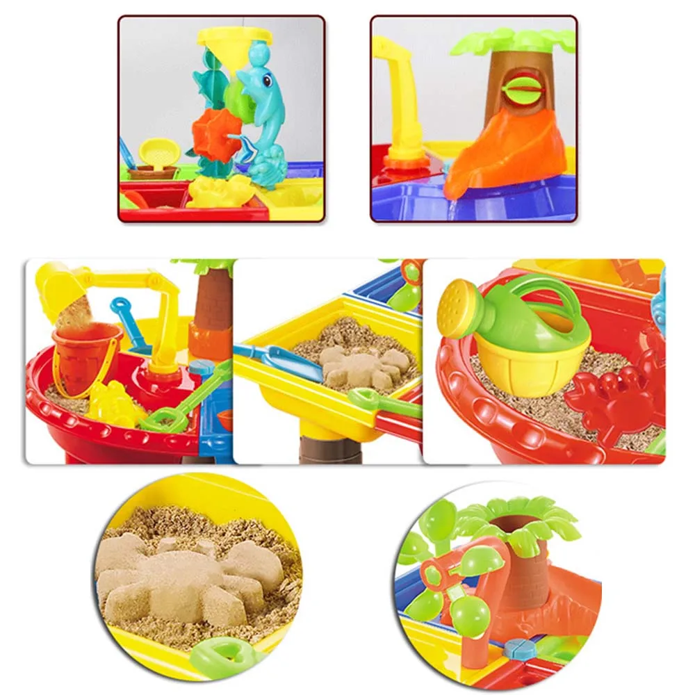  Kids Summer Outdoor Beach Sandpit Toys Sand Bucket Water Wheel Table Play Set Toys Children Learnin