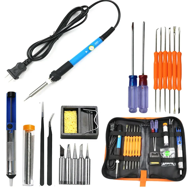 

EU Plug 220V 60W Adjustable Temperature Electric Soldering Iron Kit+5pcs Tips Portable Welding Repair Tool Tweezers