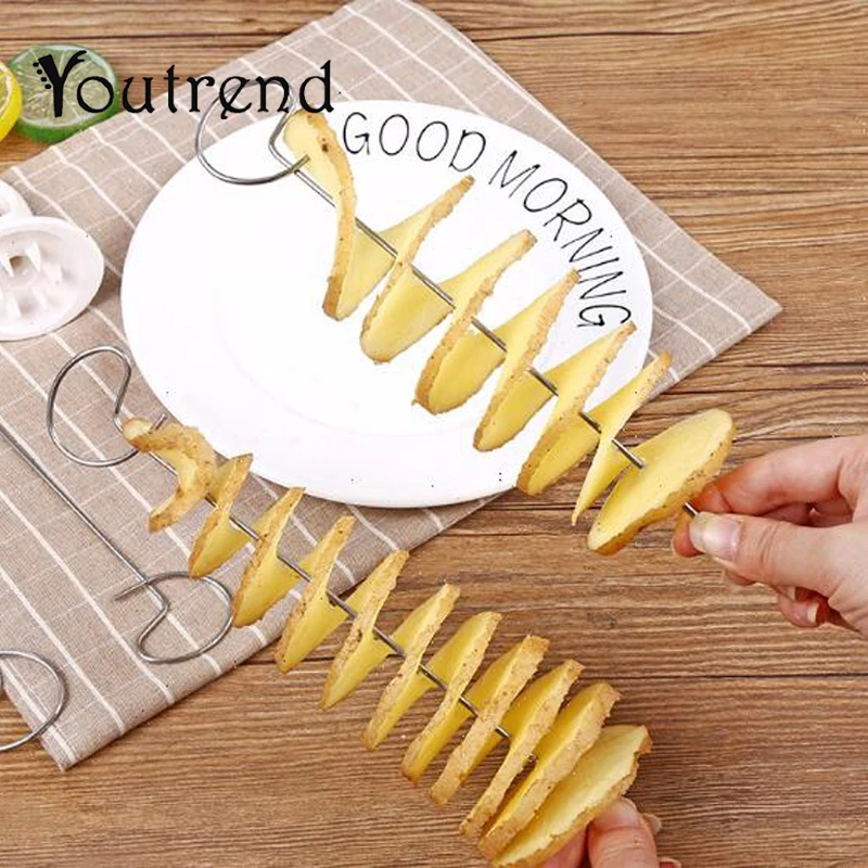 1pc 3 string Rotate Potato Slicer Stainless Steel +Plastic Twisted Slice Cutter Spiral DIY Manual Creative | Дом и сад