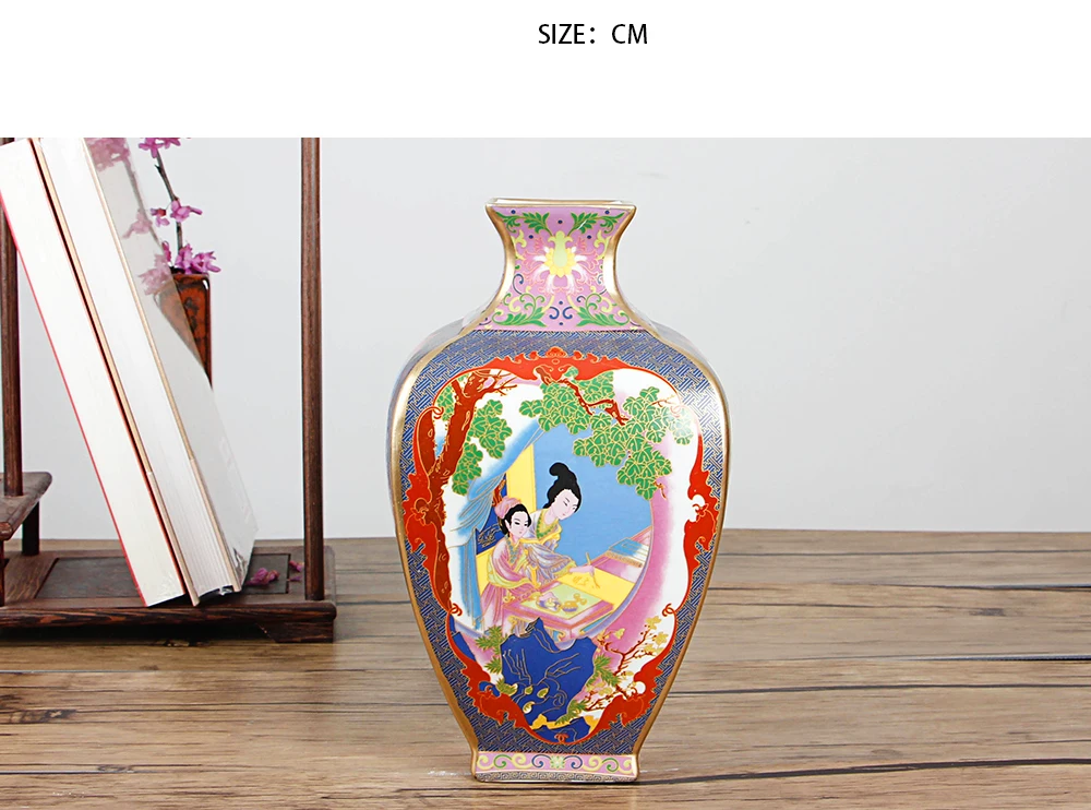 DIYthinker Chinese Culture Blue Flower Woman Metal Picture Frame Ceramic Vase Decor
