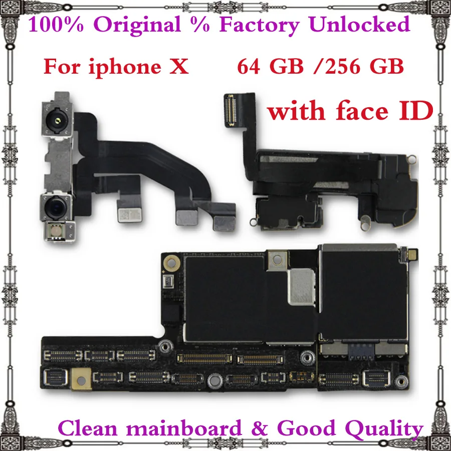 

Clean icloud Original 256GB Motherboard for iphone X 64GB Unlocked Mainboard with/ without face ID for iphone X Fee IOS system