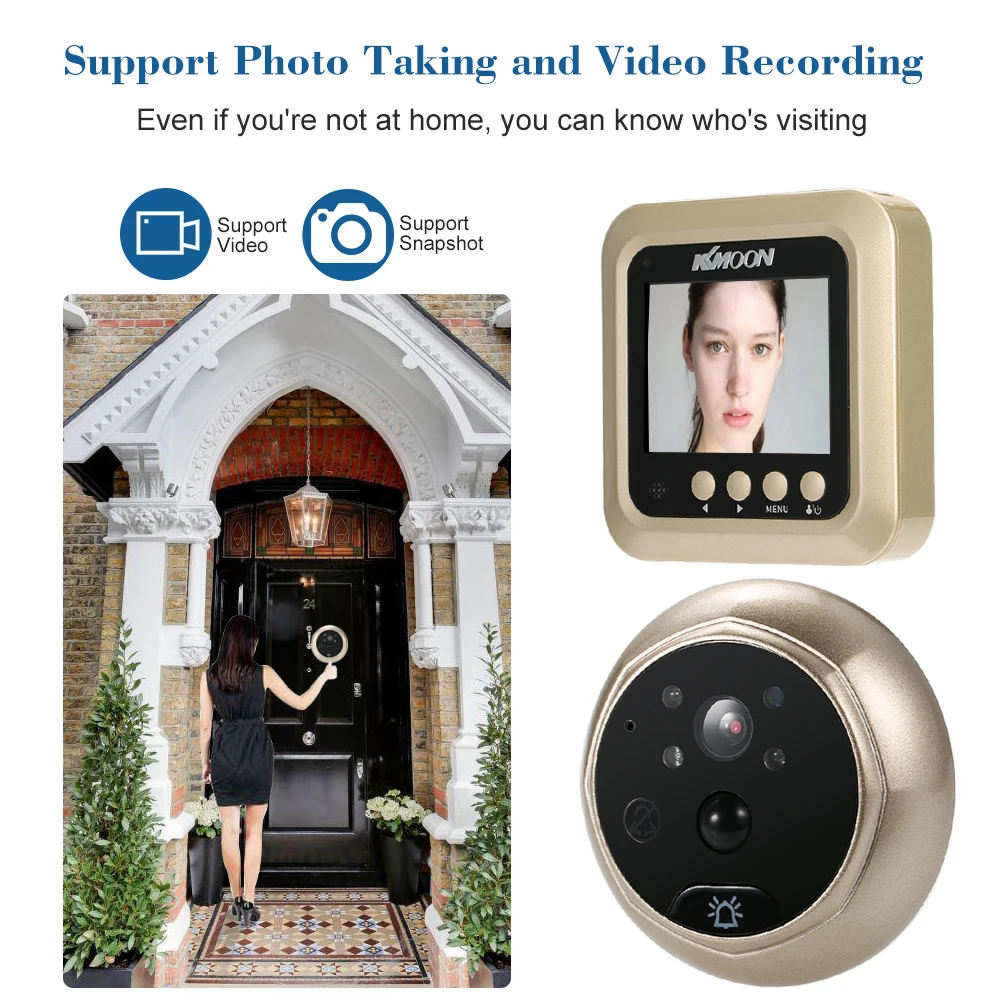 2," ЖК-цифровая, с глазком, для входной двери глаз дверной звонок ИК-камера HD ночного видения фотосъемка/видео запись движения Обнаружение TF карта