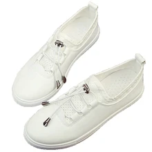 Femmes En Cuir Chaussures Plates 2017 Printemps Été Mode Casual Blanc Mocassins Chaussures Bout Rond Dentelle-up Femelle Chaussures zapatos mujer