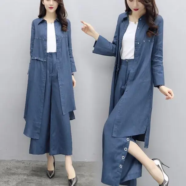 

Spring Irregular Jeans Two Piece Set Top And Pants Split Wide Leg Pants Tracksuit Women Leisure Women's Suit 2 Piece Sets DC105