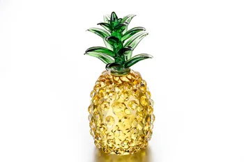 

Crystal Glass 1Big+2small Yellow Pineapples with glass butterflies Figurine Quartz Ornaments Home Decoration Christmas Souvenir