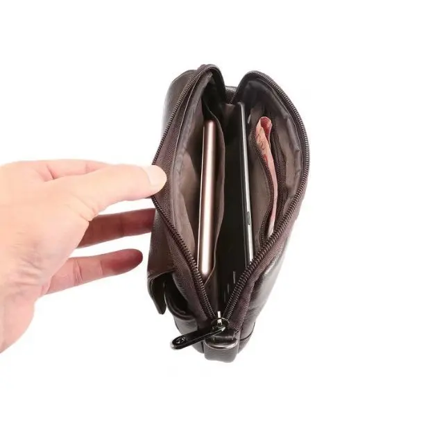 Genuine Leather Zipper Pouch With Belt Shoulder Bag Holster Cover Phone Case For HTC Desire 626 626G 628 650 728 820 D820 820G