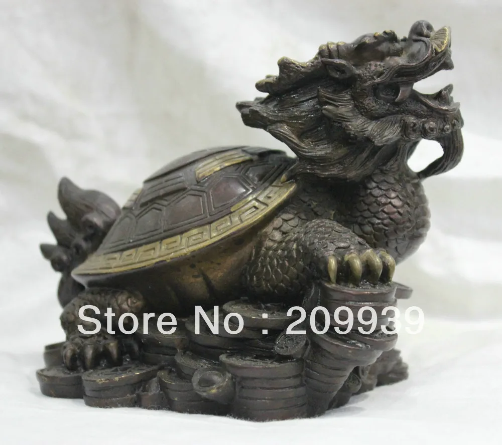 

00634 8'' Chinese Folk Culture HandMade Bronze statue Dragon Turtle Longevity Lucky