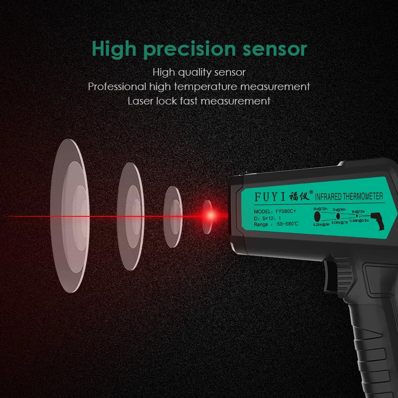 Цифровой инфракрасный термометр бесконтактный температурный пистолет лазерный ручной ИК температурный пистолет цветной ЖК-дисплей 50-580 ℃/-50-400 ℃ сигнализация