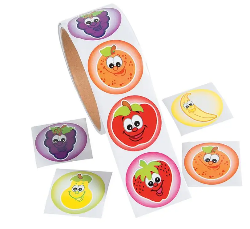 

One Roll Creative Adhesive Tape With 100pcs Fruit Smiley Expression Stickers For Children Cute School Stationery Stickers