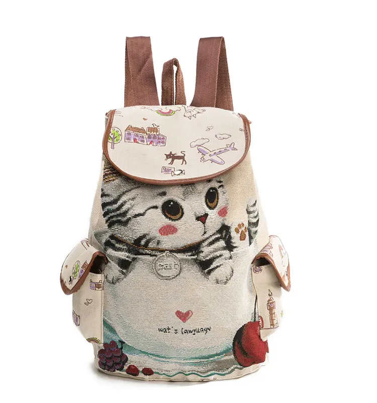 Cute Cat Canvas Backpack - The Cultured Cat