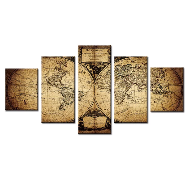 

Framed 5 Pnels World map series Canvas Print Painting Modern Canvas Wall Art for Wall Picture Home Decor Artwork