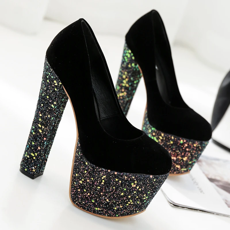 

2019 autumn new shallow mouth single shoe super high heel women's shoes crude with waterproof platform nightclub sexy high heels